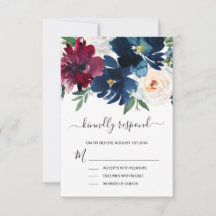 Watercolor Burgundy Navy Flowers Wedding