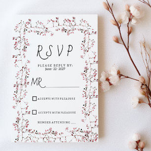 Watercolor burgundy pink floral leaf RSVP Invitation