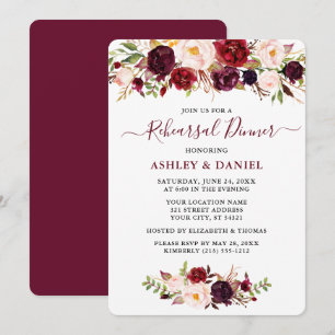 Watercolor Burgundy Pink Floral Rehearsal Dinner Invitation