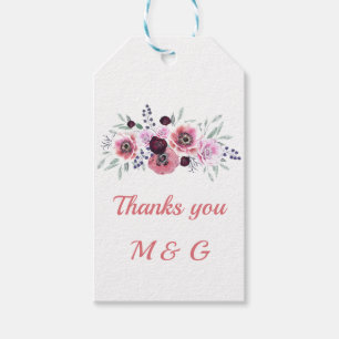 Watercolor burgundy pink flowers gift tags