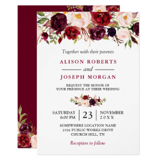Watercolor Burgundy Red Floral Rustic Boho Wedding Card Watercolor Burgundy Red Floral Rustic Boho Wedding Card