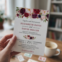 Watercolor Burgundy Red Floral Rustic Boho Wedding
