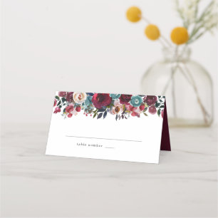 Watercolor Burgundy Red Floral Wedding Place Card
