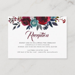 Watercolor Burgundy Red Floral Wedding Reception Enclosure Card