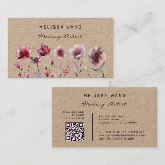 Watercolor Burgundy Red Flowers Rustic Business Card