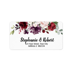 Watercolor Burgundy Red Navy Floral Address label