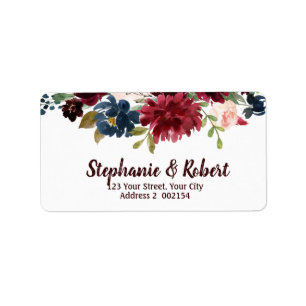 Watercolor Burgundy Red Navy Floral Address label