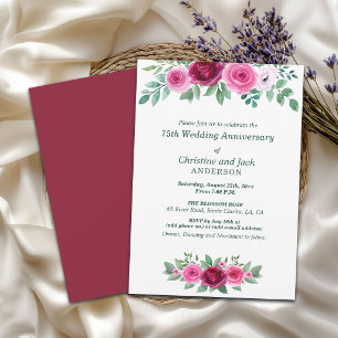 Watercolor Burgundy Roses 75th Wedding Anniversary Invitation