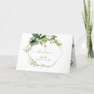 Watercolor Burgundy Saffron Flowers Gold Baptism Thank You Card