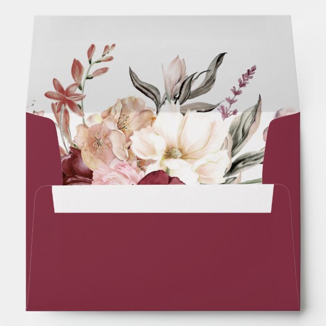 Watercolor Burgundy Wildflower Bouquet  Envelope (Back (Bottom))