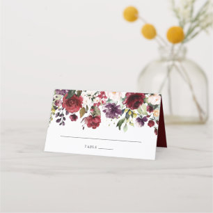 Watercolor Burgundy Wine Blush Floral Place Card