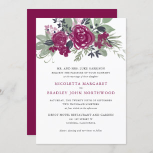 Watercolor Burgundy Wine Floral Boho Wedding Invitation