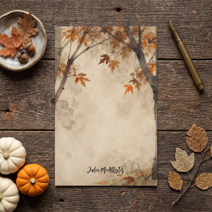 Watercolor Burnt Orange Autumn Leaves Vintage Tree Stationery