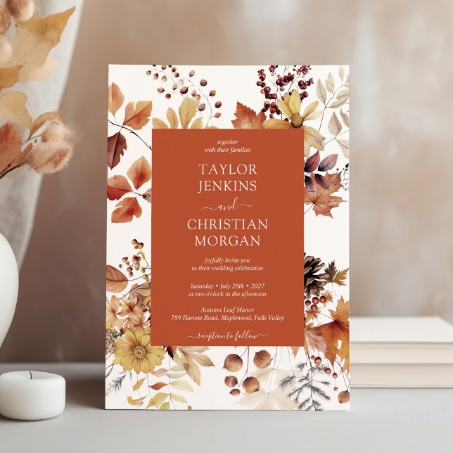 Watercolor Burnt Orange Terracota Floral Wedding Invitation (Creator Uploaded)