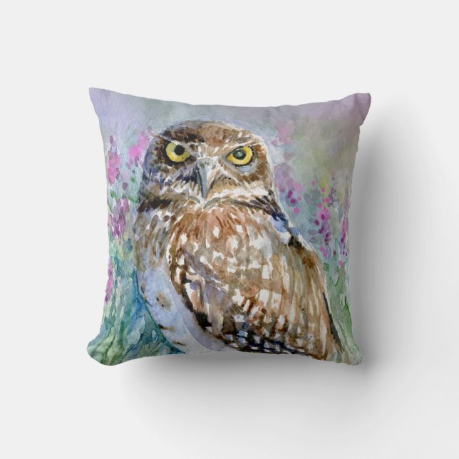 Watercolor Burrowing owl Athene cunicularia Cushion (Front)