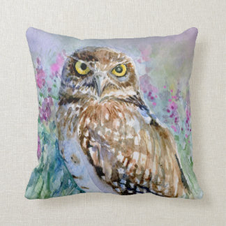 Watercolor Burrowing owl Athene cunicularia Cushion