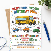 Watercolor Bus 2nd Birthday Animal Party Transport