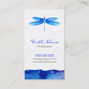 Watercolor Business Card, Blue Dragonfly Modern Business Card