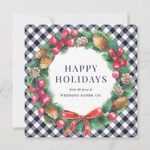 Watercolor Business Christmas Wreath Blue Holiday Card