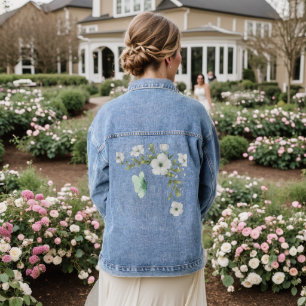 Watercolor Butterflies and Flowers Denim Jacket