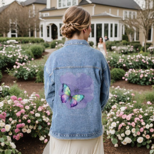 Watercolor Butterflies and Flowers Denim Jacket