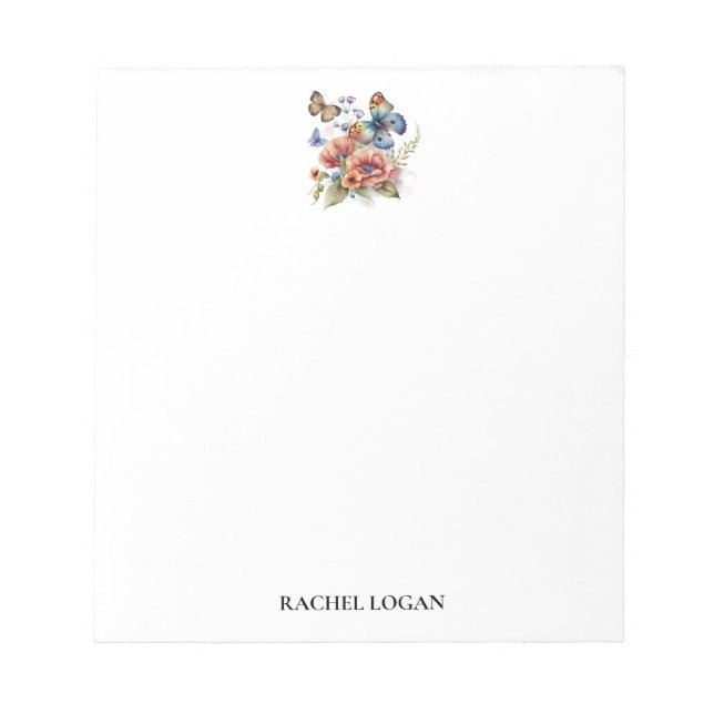 Watercolor Butterflies and Flowers Personalised Notepad (Front)