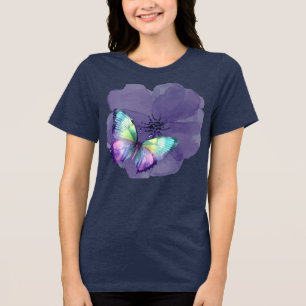 Watercolor Butterflies and Flowers Tri-Blend Shirt