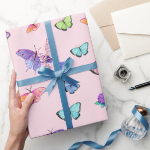 Watercolor Butterflies And Hydrangeas Wrapping Paper