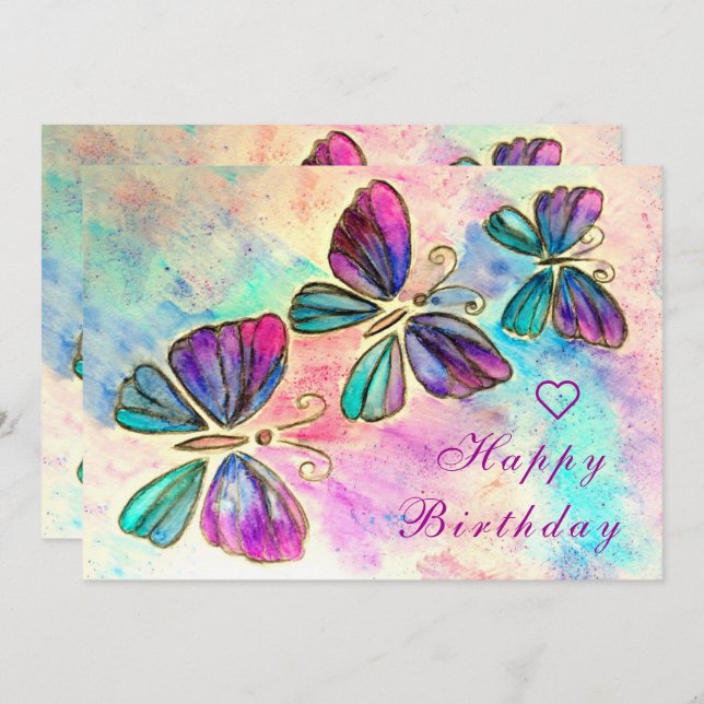 Watercolor Butterflies Birthday Card (Front/Back)