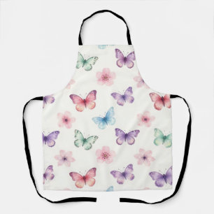 Watercolor Butterflies Cherry Blossoms Pattern Apron