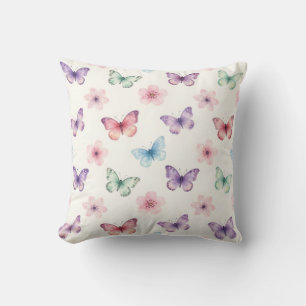 Watercolor Butterflies Cherry Blossoms Pattern Cushion