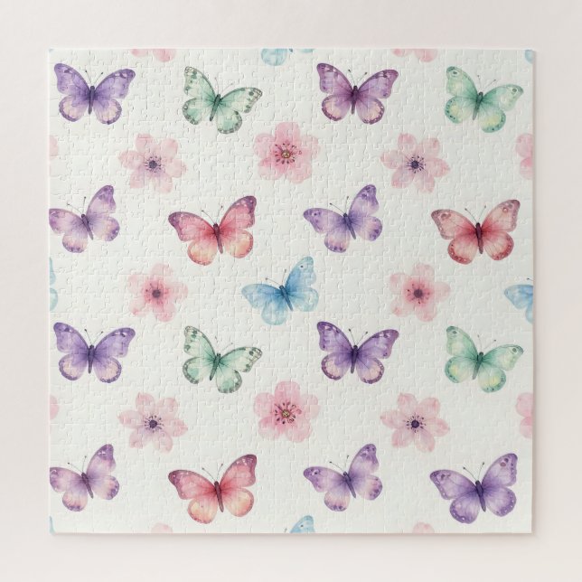 Watercolor Butterflies Cherry Blossoms Pattern Jigsaw Puzzle (Vertical)