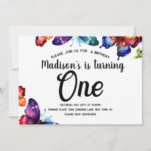 Watercolor Butterflies  Colourful Garden Birthday Invitation