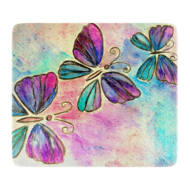 Watercolor Butterflies Cutting Board (Front)
