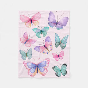 Watercolor Butterflies Fleece Blanket