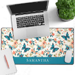 Watercolor butterflies floral modern desk mat<br><div class="desc">This exquisite desk mat features a captivating watercolor illustration of delicate meadow flowers and lovely butterflies. This elegant keyboard pad adds a sophisticated touch of natural beauty to your workspace and is customisable with your name to create a unique and classy desk decor</div>