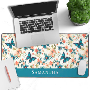 Watercolor butterflies floral modern desk mat