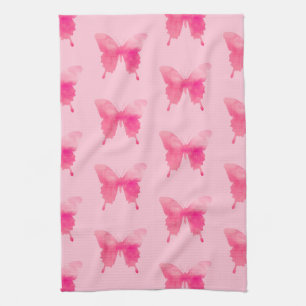 Watercolor Butterflies - Fuchsia and Pink Tea Towel