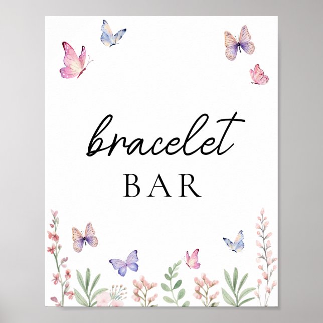 Watercolor Butterflies Games Bar Buffet Table Sign (Front)
