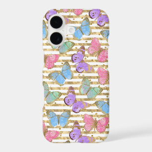Watercolor Butterflies Gold Glitter
