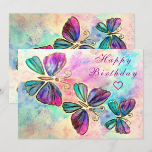 Watercolor Butterflies happy Birthday Card