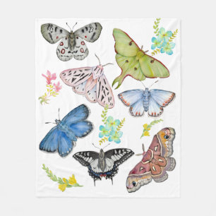 Watercolor Butterflies in Flight Fleece Blanket