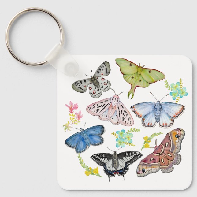 Watercolor Butterflies in Flight Key Ring (Front)