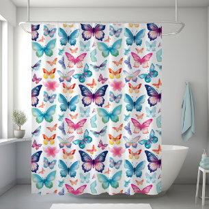 Watercolor Butterflies in rainbow colours Shower Curtain
