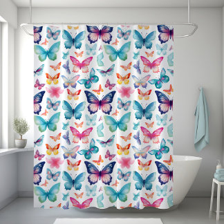 Watercolor Butterflies in rainbow colours Shower Curtain