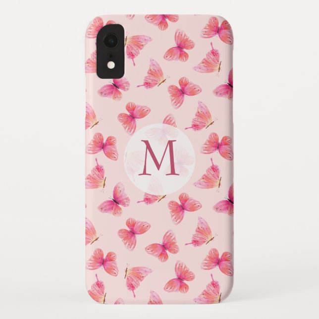 Watercolor Butterflies Monogram Blush Case-Mate iPhone Case (Back)