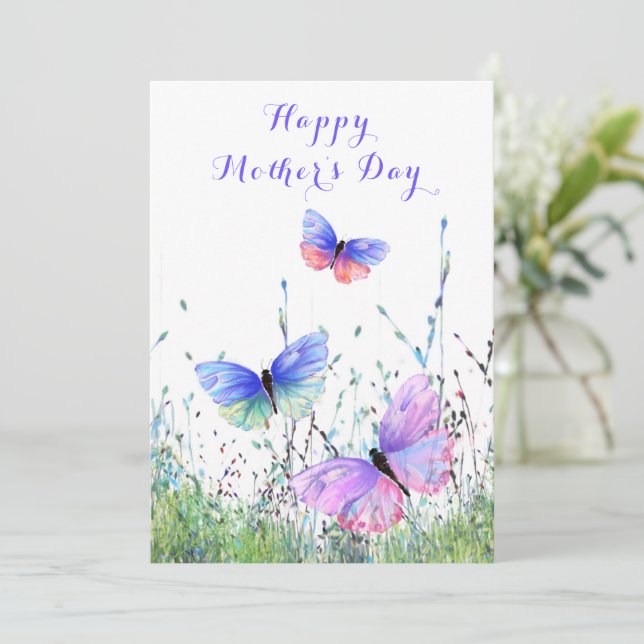 Watercolor Butterflies Mother's Day Card (Standing Front)