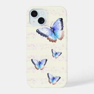 Watercolor Butterflies on Bokeh Light Stripes iPhone 15 Case