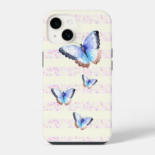 Watercolor Butterflies on Bokeh Light Stripes iPhone 14 Case