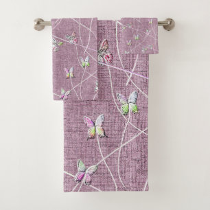 Watercolor Butterflies on Dusty Pink Bath Towel Set